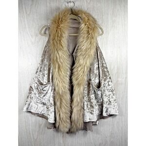 Velvet Faux-Fur Trim Vest - Beige
